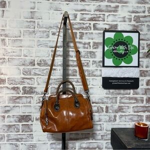 Tan faux Leather Satchel with Structured Design and Adjustable Strap